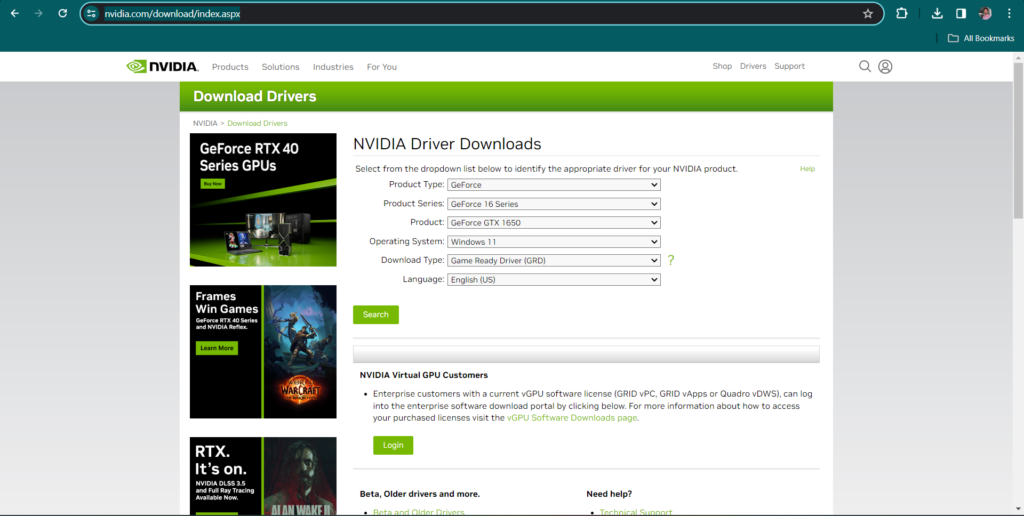 nvidia gpu driver download